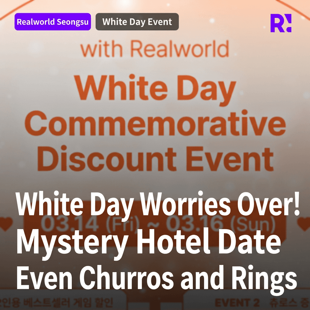"End your White Day worries! Mystery hotel date in Seongsu + churros + rings included!" Come to Realworld Seongsu!