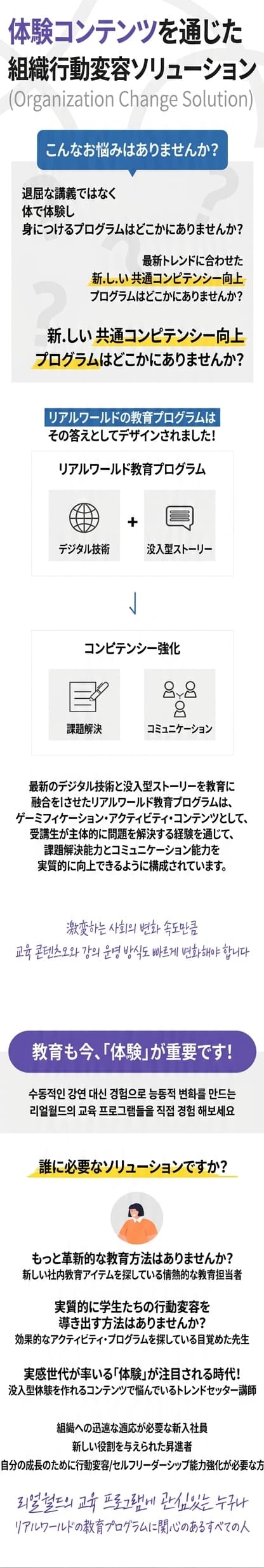 体験コンテンツによる組織行動変革ソリューション - Realworld教育プログラム公開ワークショップ